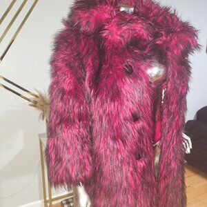 Womens Burgundy Faux Fur Coat Sz M